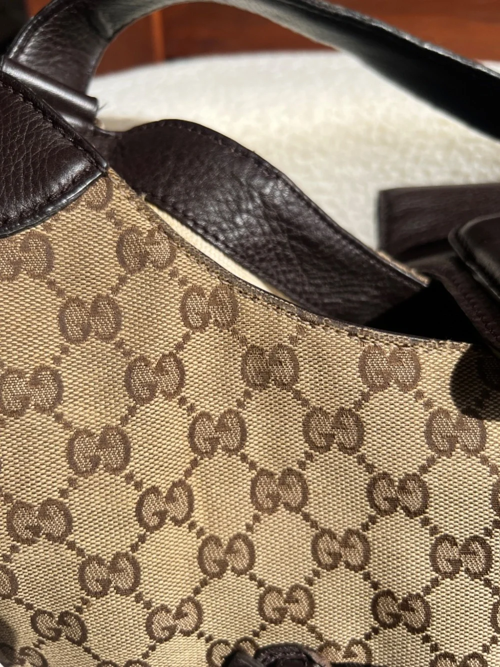 GUCCI Beige/Ebony GG Canvas Dressage Hobo Bag